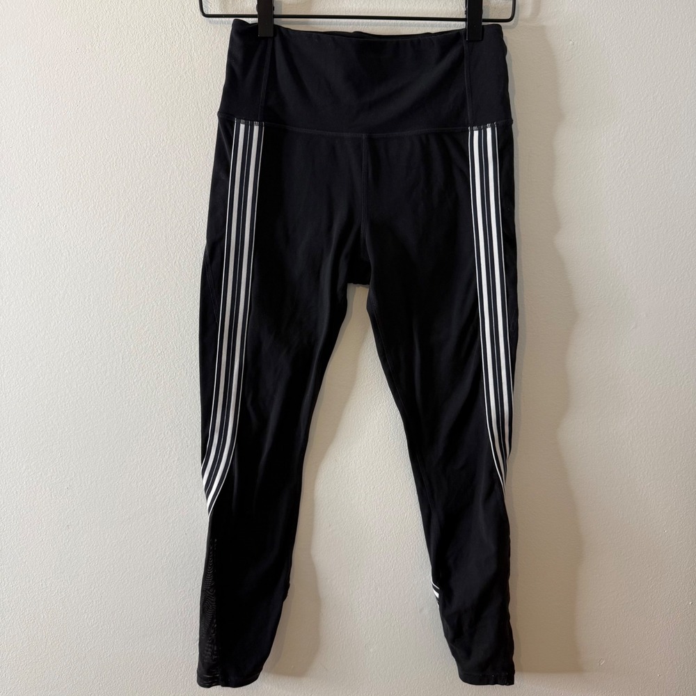 Athleta Black High Waisted Stripe Mesh 7/8‎ Leggings Womens Small RN 54023